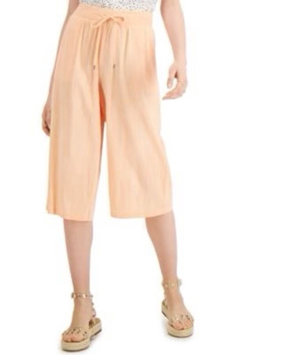 Style & Co Tie Waist Petite Length Peach Plissé Crepe Culotte Pant - PS